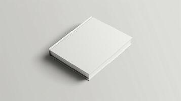 White book on a light grey background. Clean and simple book mockup with copy space, perfect for cover design presentations, branding, and marketing materials. photo