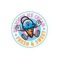 ice cream mascot with groovy illustration style vector