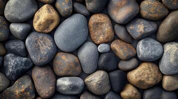 Rustic River Rocks Background, Natural Pebbles Texture, Smooth Stones, Earthy Tones and Subtle Colors, Perfect for Nature-Themed Designs, Spa Decor, Zen Gardens, and Calm Wallpapers photo