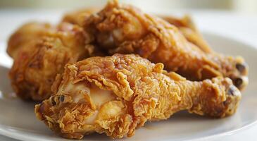 Crispy Fried Chicken Drumsticks on White Plate, Unhealthy Food concept photo