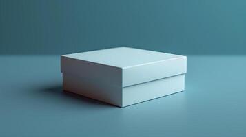Minimalist White Gift Box On Modern Blue Background With Soft Shadows And Clean Design For Elegant Holiday Presentations photo
