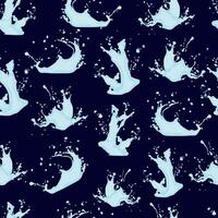 seamless pattern of large splashes of water interspersed with blue color on a dark background vector