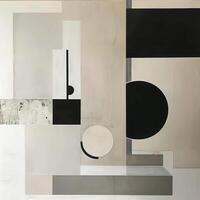 Abstract minimalist painting featuring geometric shapes and a monochromatic palette photo