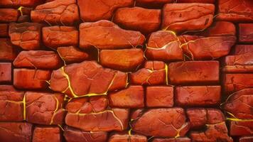 Red hot glowing cracked brick wall texture background photo