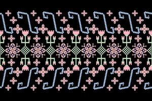 Geometric floral pattern illustration.flower ethnic pixel pattern,Aztec style,abstract background.design for texture,fabric,clothing,decoration,print,sarong. vector