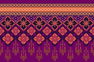 Geometric floral pattern illustration.flower ethnic pixel pattern,Aztec style,abstract background.design for texture,fabric,clothing,decoration,print,sarong. vector