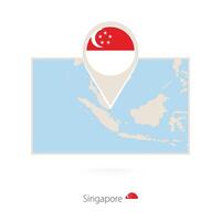Rectangular map of Singapore with pin icon of Singapore vector