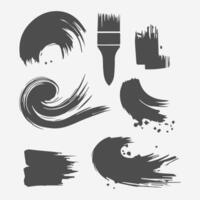 Black Paint brush stroke, ink splatter and artistic design elements. Dirty watercolor texture, box, frame, grunge background, splash or creative shape for social media. Abstract drawing. vector