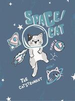 A cute illustration of a cat in outer space, dressed as an astronaut. vector
