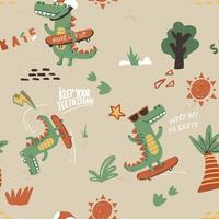 A illustration pattern of a crocodile playing skateboard vector