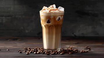 tall glass of cold foam coffee photo