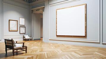 Canvas painting mockup on wall of art gallery photo