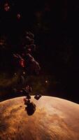 vertical, a large cluster of asteroids near an unknown planet video
