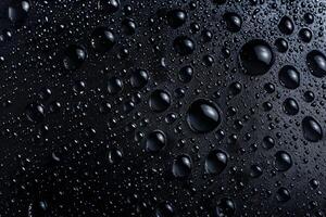 Top view of black water drops on a condensate surface Abstract background with bright bubbles, Generated AI photo