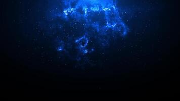Abstract falling particles against the backdrop of the starry sky. Movement of beautiful glowing dust particles on a dark background with lightning. Seamless loop 4k video