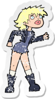 retro distressed sticker of a cartoon girl in leather jacket drawing png
