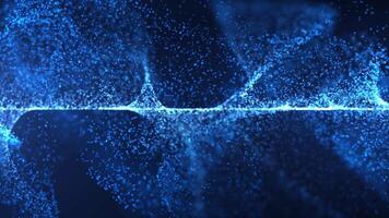 Abstract glowing wave of particles and dots moving on blue background, big data visualization, futuristic and digital background, 3D, 4K, seamless loop video