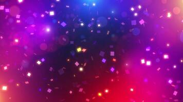 Falling multi-colored confetti particles and beautiful glowing bokeh. Colorful abstract background 3D, 4K, seamless loop. background for holidays and birthday video