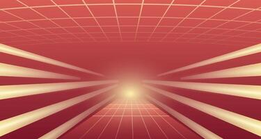 Corridor stretches into light dotted with lights leading. Light on the floor background vector