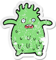retro distressed sticker of a cartoon funny slime monster drawing png