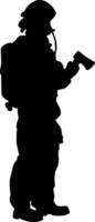 Silhouette of firefighter full body illustration. Fireman wearing bunker gear uniform. vector