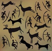Petroglyphs. background with various petroglyph elements vector