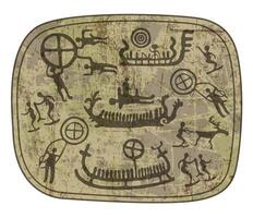 Petroglyphs. Background with various petroglyph elements vector