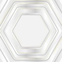 Grey white glossy hexagons with golden lines abstract tech background vector