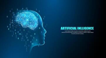 Artificial intelligence and robotic brain processing biner data, for machine learning. Futuristic technology blue background vector