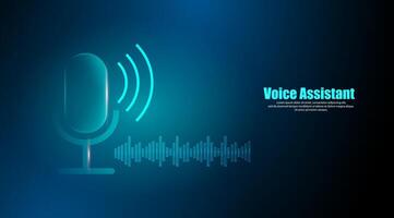 Voice recognition and a microphone help the virtual assistant answer. Futuristic technology background vector