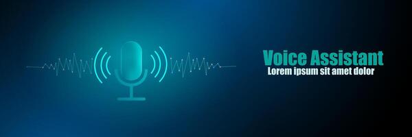 Voice recognition and a microphone help the virtual assistant answer. Futuristic technology banner vector