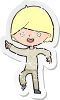 retro distressed sticker of a cartoon man pointing drawing png