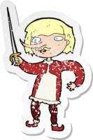 retro distressed sticker of a cartoon musketeer drawing png