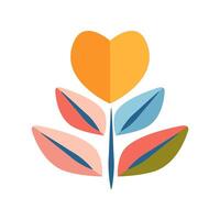 Geometric branch icon with minimalistic leaves and yellow flower heart vector