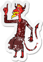 retro distressed sticker of a cartoon devil in shirt and tie drawing png