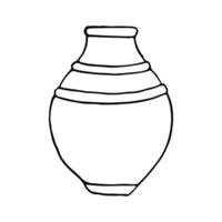 Simple line vase black and white illustration. Ancient empty jug for wine or tree plant in Greek style. Ink drawing for coloring pages vector