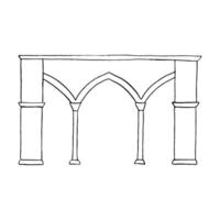 Antique colonnade with ancient arches from Temple Mount in Jerusalem illustration. Black and white line Roman architecture with columns in simple flat style vector