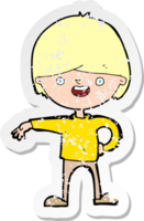 retro distressed sticker of a cartoon happy man drawing png