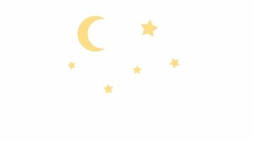 Crescent moon with twinkling stars 2D object animation. Moonlight starry sky flat color cartoon 4K , alpha channel. Dreamy night lunar with glowing stars animated item on white background video