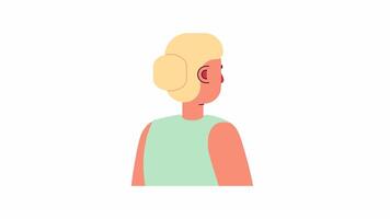 Back view blonde woman nodding head 2D character animation. Agree listening gesture flat color cartoon 4K , alpha channel. Understanding accepting female animated person on white background video