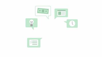 Speech bubbles showing up 2D object animation. Freelancer tasks flat color cartoon 4K , alpha channel. Busy multitasking. Overwork. Talk message balloons animated items on white background video