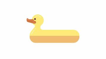 Swimming pool duck inflatable ring 2D object animation. Summertime season equipment flat color cartoon 4K , alpha channel. Water toy. Float rubber ducky animated item on white background video