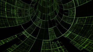 Seamless loop background with digital space tunnel made of morphing HUD elements with glow effect. Science, programming, data stream, modern technology and web connection screensaver. Looped 4k 60fps video