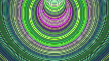 Looped animation of colorful circle tunnel with acid light and psychedelic colours. Abstract trippy background with striped wormhole structure. Glowing rainbow lines pattern. Seamless vj loop 4k 60fps video