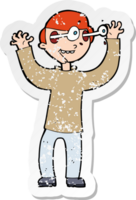 retro distressed sticker of a cartoon man with eyes popping out of head drawing png