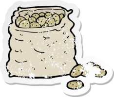 retro distressed sticker of a cartoon sack of potatoes drawing png