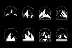 mountain set shapes and elements silhouette icon of mountain peaks and hiking vector