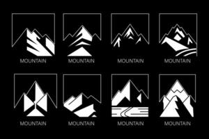 mountain set shapes and elements silhouette icon of mountain peaks and hiking vector