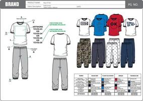 Tech Pack of Boys Pyjama or PJ set vector