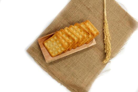 malkist crackers on a white background. top view photo